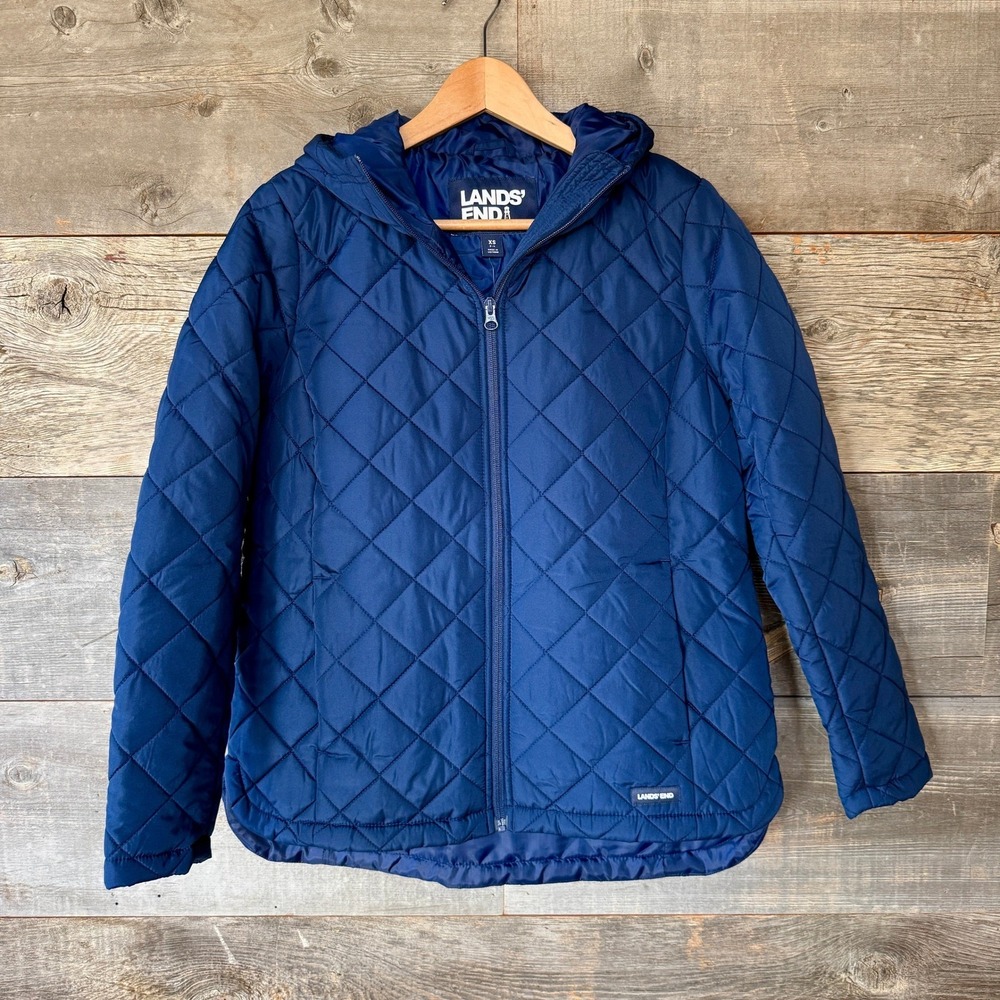 Lands' End Womens FeatherFree‎ Insulated Jacket XS Navy Blue Full Zip Layering